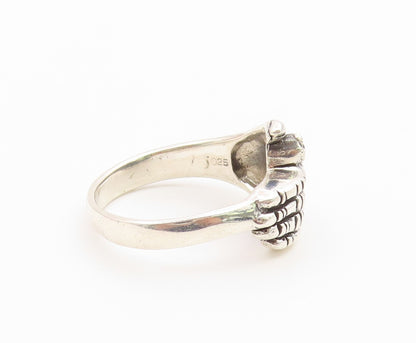 925 Sterling Silver Vintage Ring Modernist Clasped Hands Band  Sz 9  RG36833