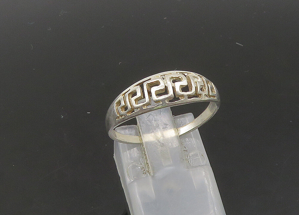 925 Sterling Silver  Vintage Shiny Greek Key Dome Band Ring Sz 8.5  RG21768