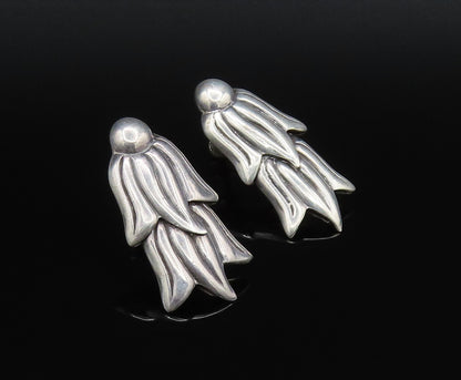 MEXICO 925 Silver  Vintage Double Tulip Flowers Screw Back Earrings  EG12145