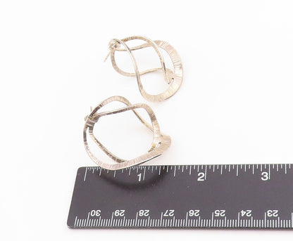 14k Gold & 925 Sterling Silver Vintage Earrings Double Wavy Open Hoops  EG13988