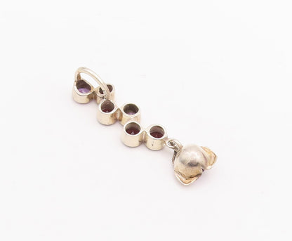 925 Sterling Silver Vintage Pendant Designer Amethyst & Garnet Drop   PT23348