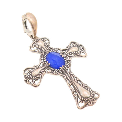 925 Sterling Silver Vintage Pendant CAROLYN POLLACK Oval Gemstone Cross  PT24299