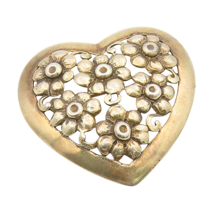 925 Sterling Silver Vintage Brooch Openwork Daisy Floral Love Heart Pin  BP12148