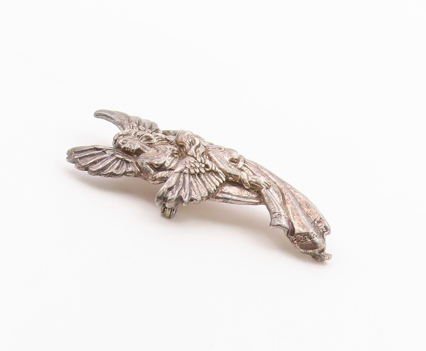 925 Sterling Silver  Vintage Double Flying Female Angels Brooch Pin  BP9699