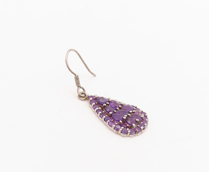 925 Sterling Silver Vintage Earrings Clustered Amethyst Teardrop Dangle  EG13834