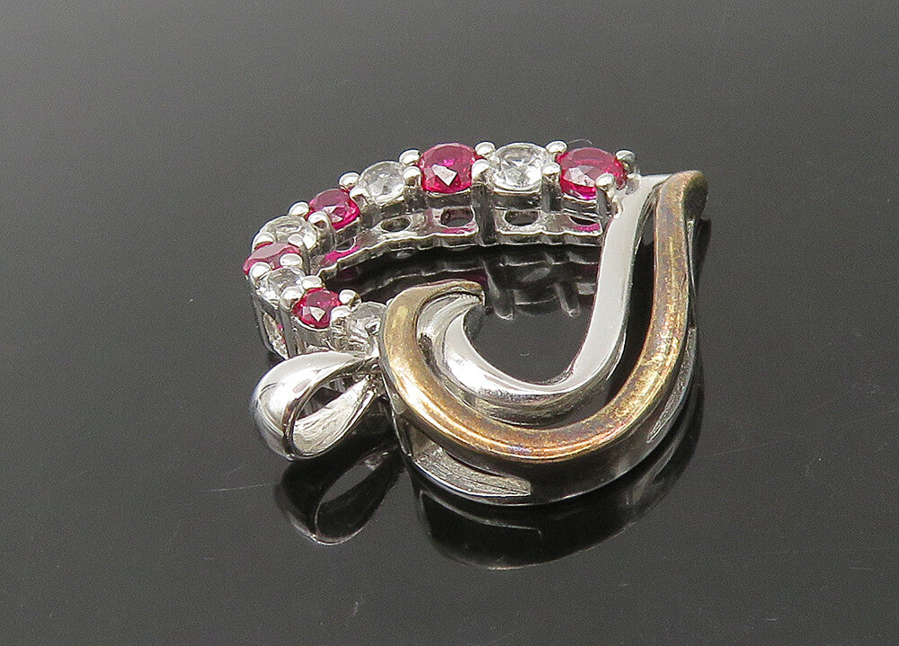 925 Silver & 10K GOLD  Vintage Pink & White Topaz Love Heart Pendant  PT18420