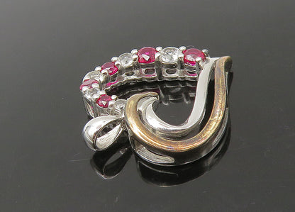 925 Silver & 10K GOLD  Vintage Pink & White Topaz Love Heart Pendant  PT18420