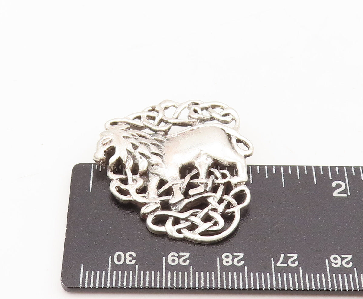 925 Sterling Silver Vintage Brooch Pin Royal Crest Carved Roaring Lion  BP10606