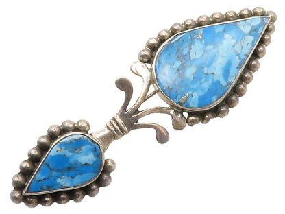925 Sterling Silver  Vintage Inlaid Turquoise Pointed Design Brooch Pin BP4979