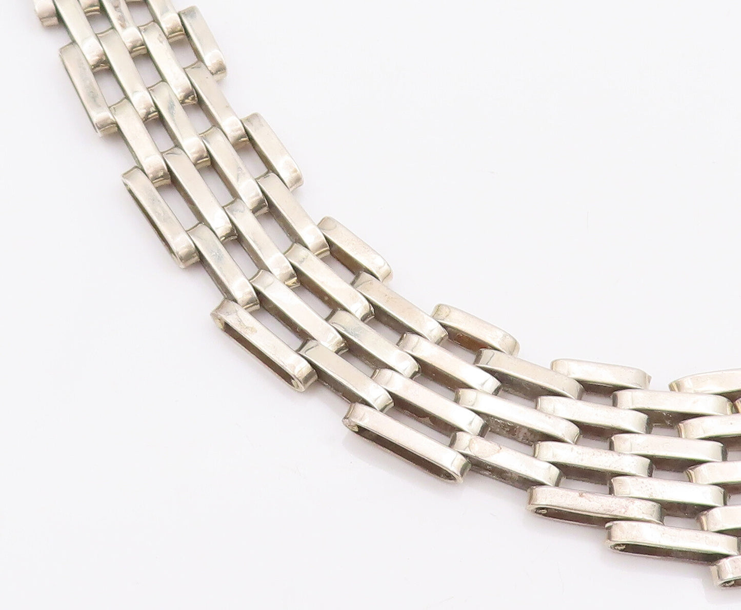 925 Sterling Silver Vintage Necklace MEXICO Hinged Slabs Link Broad Band  NE4300