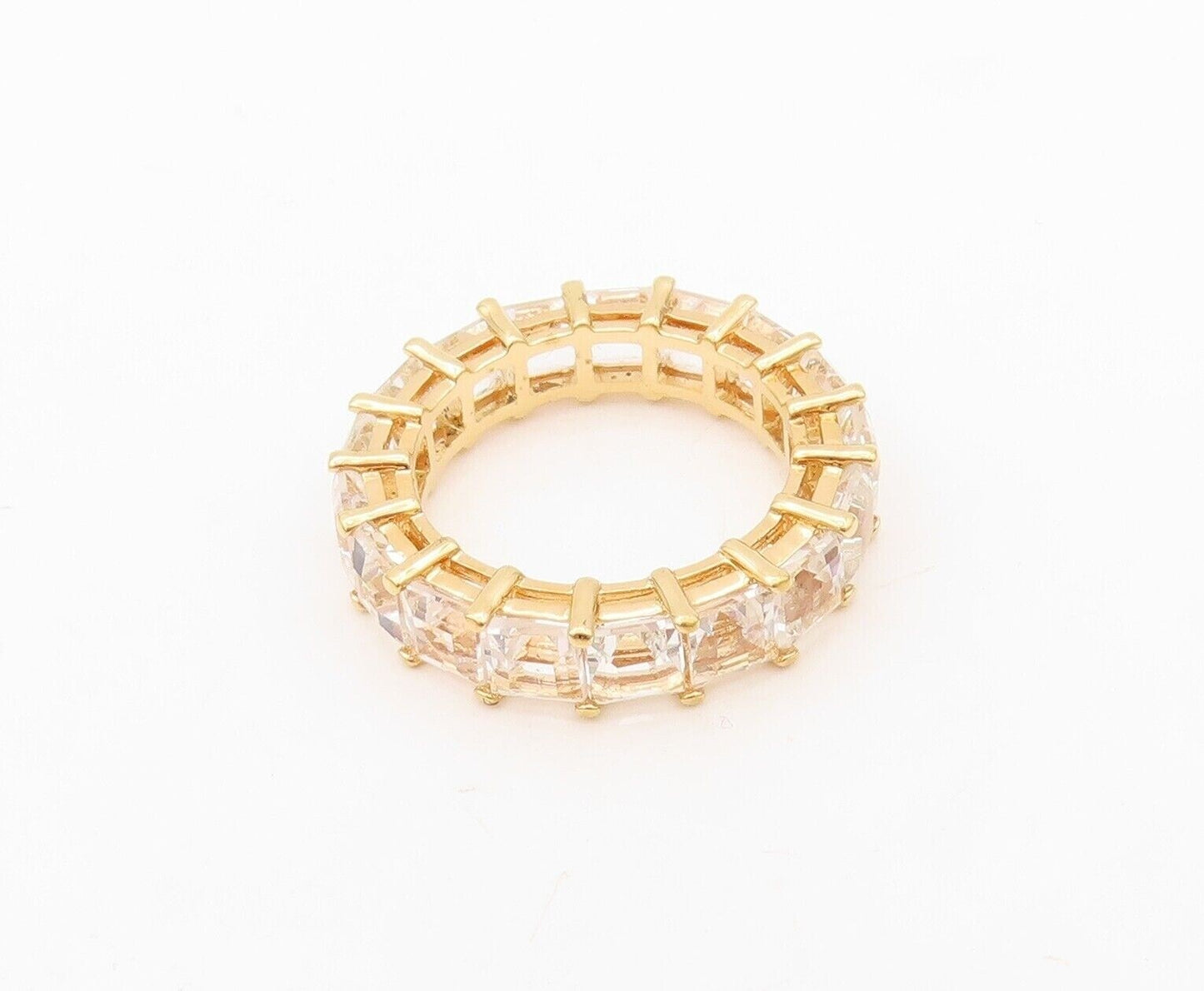 925 Sterling Silver Vintage Ring Gold Plated Square Cut Topaz Band  Sz 7 RG30385