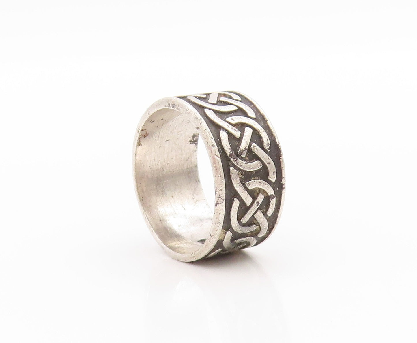 925 Sterling Silver Vintage Ring Antique Celtic Knots Carved Band  Sz 8  RG33403