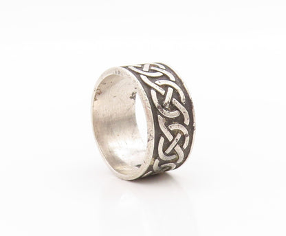 925 Sterling Silver Vintage Ring Antique Celtic Knots Carved Band  Sz 8  RG33403