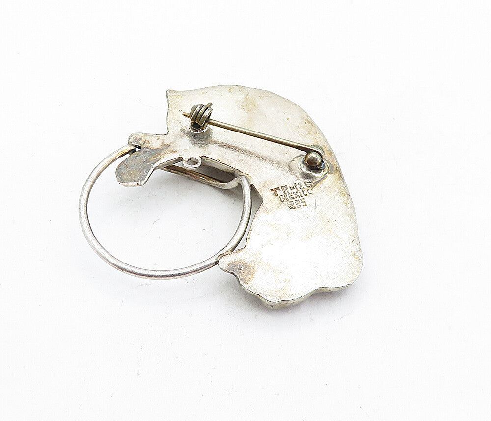 MEXICO 925 Sterling Silver  Vintage Shiny Playful Cat Motif Brooch Pin  BP1956