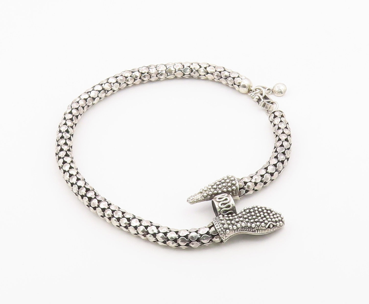 925 Sterling Silver  Vintage Shiny Hollow Snake Motif Chain Necklace  NE3722