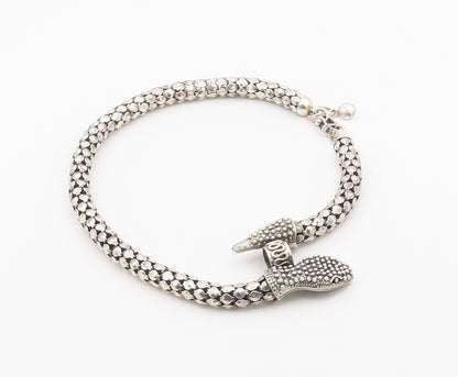 925 Sterling Silver  Vintage Shiny Hollow Snake Motif Chain Necklace  NE3722