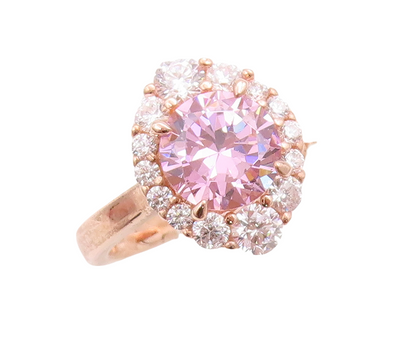 925 Sterling Silver Vintage Ring Rose Gold Plated 2 Tone CZ Flower Sz 6 RG30965