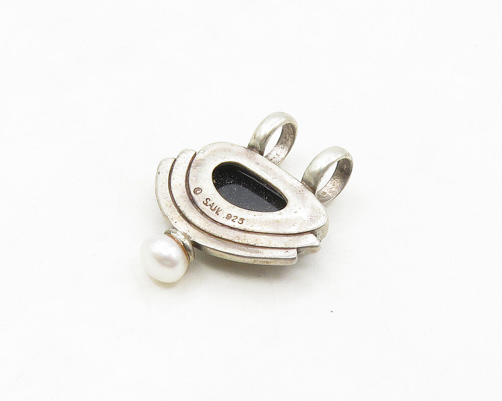 DESIGNER 925 Silver  Vintage Petite Pearl & Druzy Stone Pendant  PT14182