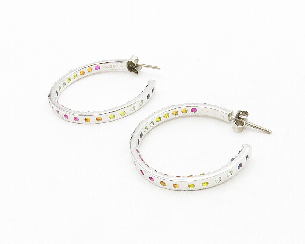 925 Sterling Silver Multi Color Topaz Shiny Round JHoop Earrings EG6981