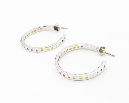 925 Sterling Silver Multi Color Topaz Shiny Round JHoop Earrings EG6981