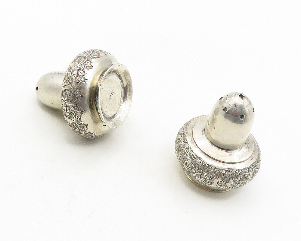 925 Sterling Silver  Vintage Floral Vine Etched Salt & Pepper Shakers  TR1723