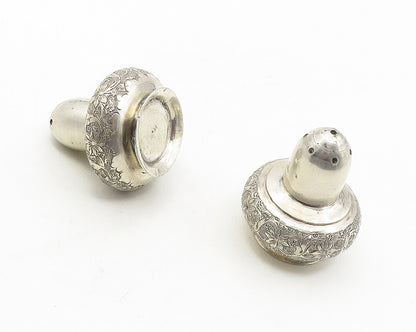 925 Sterling Silver  Vintage Floral Vine Etched Salt & Pepper Shakers  TR1723