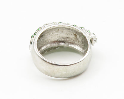925 Sterling Silver  Green Topaz Floral Leaf Cocktail Ring Sz 6.5  RG14093