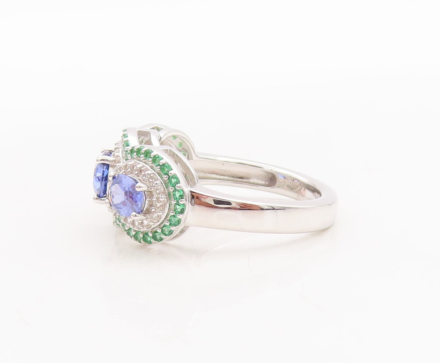 925 Sterling Silver Vintage Ring Oval Blue Halo White & Green CZ  Sz 7  RG29551