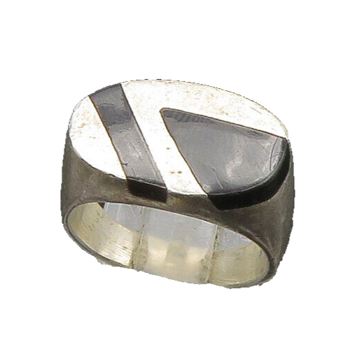 MEXICO 925 Silver  Vintage Inlaid Black Onyx Dome Band Ring Sz 7  RG21740