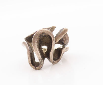 925 Sterling Silver Vintage Ring Dark Tone Brutalist Cutout  Sz 6  RG32396