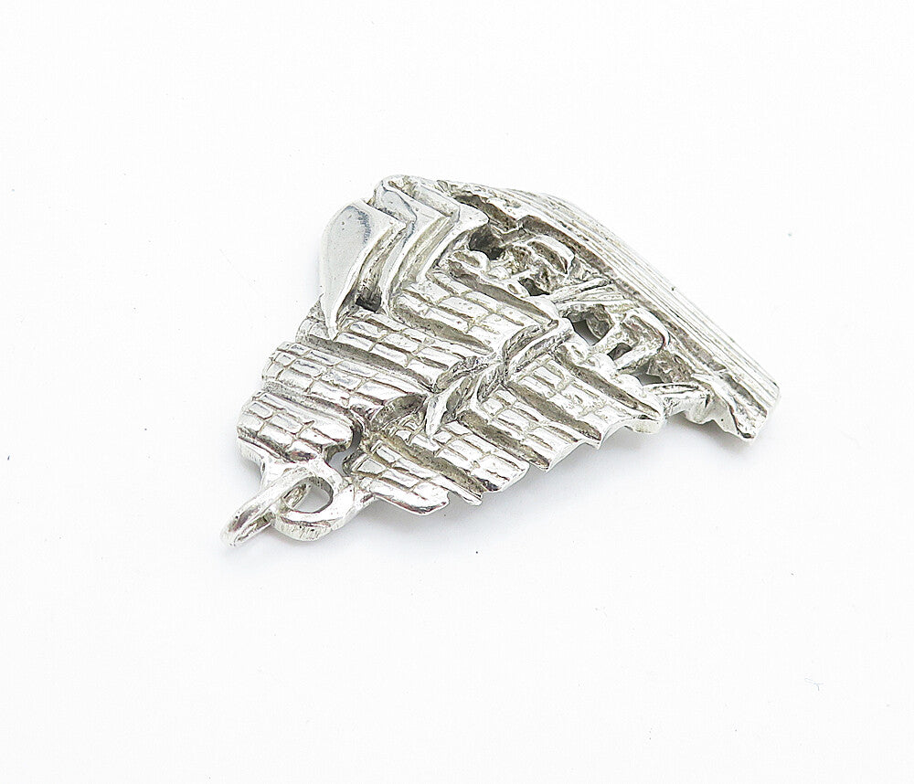 925 Sterling Silver  Vintage Shiny Chiseled Sailing Ship Motif Pendant  PT5403