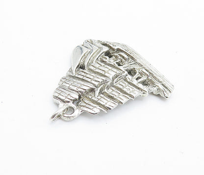 925 Sterling Silver  Vintage Shiny Chiseled Sailing Ship Motif Pendant  PT5403