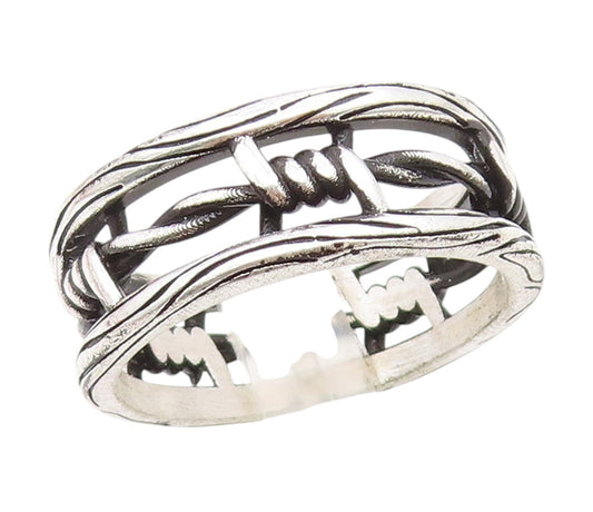 925 Sterling Silver Vintage Ring Gothic Barbed Wire Wide Band  Sz 12.5  RG34417