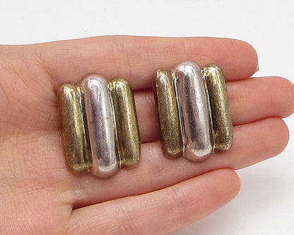 925 Sterling Silver Vintage 2 Tone Wavy Clip On Earrings EG1912