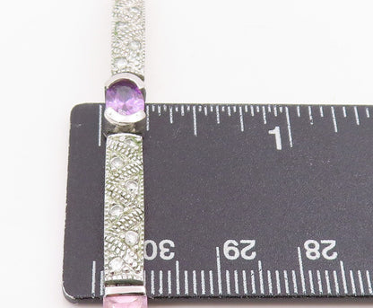 925 Sterling Silver Vintage Bracelet Multi Gemstone Geometric Panel Link BT11692