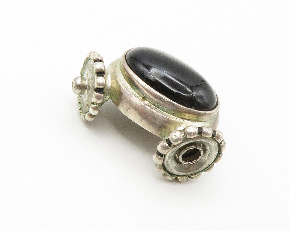 ESPO 925 Silver  Vintage Cabochon Cut Black Onyx & Amber Pendant  PT11167