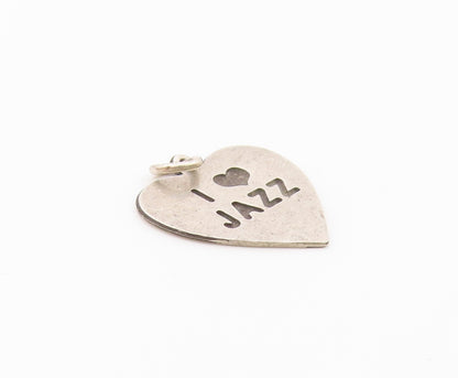 925 Sterling Silver  Vintage I Love Jazz Stamped Love Heart Pendant  PT17130