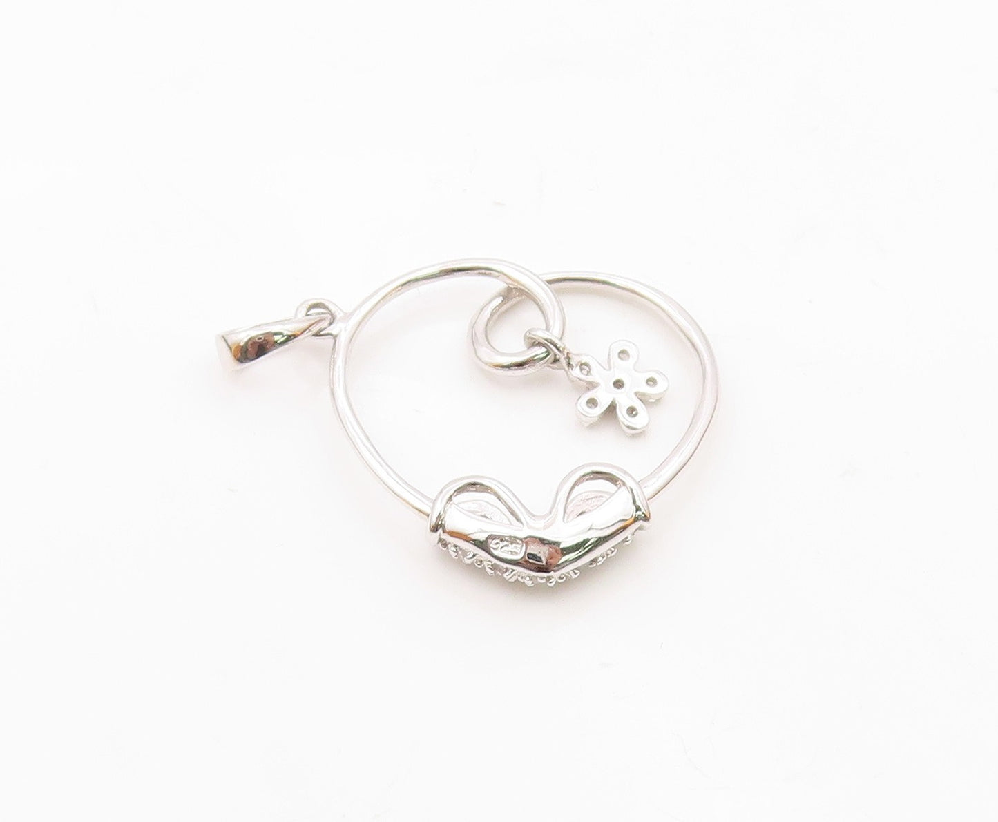 925 Silver  Vintage Twisted Love Heart With Flower Charm Topaz Pendant PT20386