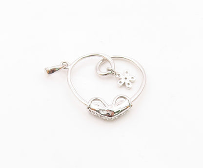 925 Silver  Vintage Twisted Love Heart With Flower Charm Topaz Pendant PT20386