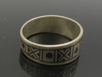 EUROPEAN 925 Silver  Vintage Enamel XO Pattern Tapered Band Ring Sz 8  RG24008