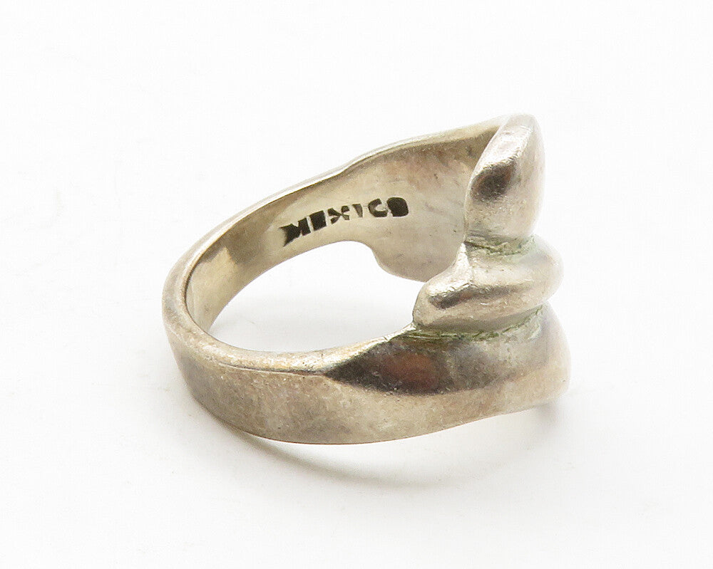 MEXICO 925 Sterling Silver  Vintage Shiny Dark Tone Bypass Ring Sz 6.5 RG13306