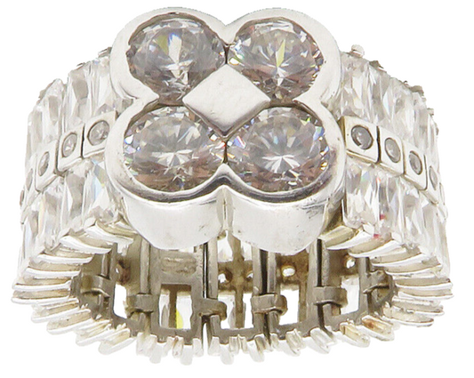 925 Sterling Silver  Sparkling Cubic Zirconia Flexible Band Ring Sz 7  RG14064