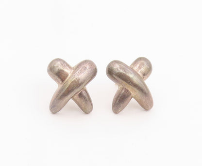 BAYANIHAN 925 Silver & 14K GOLD Vintage Dark Tone X Drop Earrings  EG9145