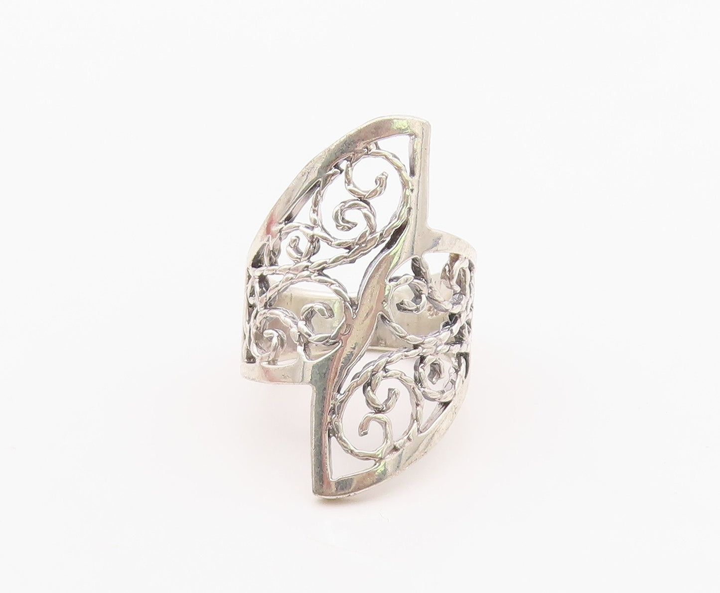 925 Sterling Silver Vintage Ring Classic Openwork Floral Vine Band Sz 6 RG36316