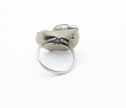 NAVAJO 925 Sterling Silver  Vintage Turquoise Floral Cocktail Ring Sz 8 RG5306