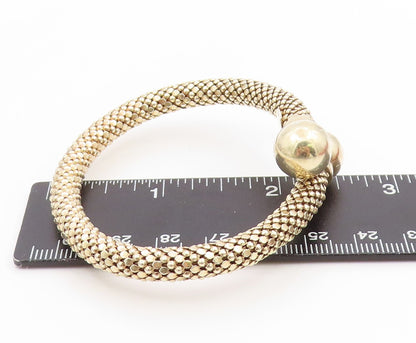 925 Sterling Silver Vintage Bracelet Chunky Bypass Bangle With Ball Ends BT11807
