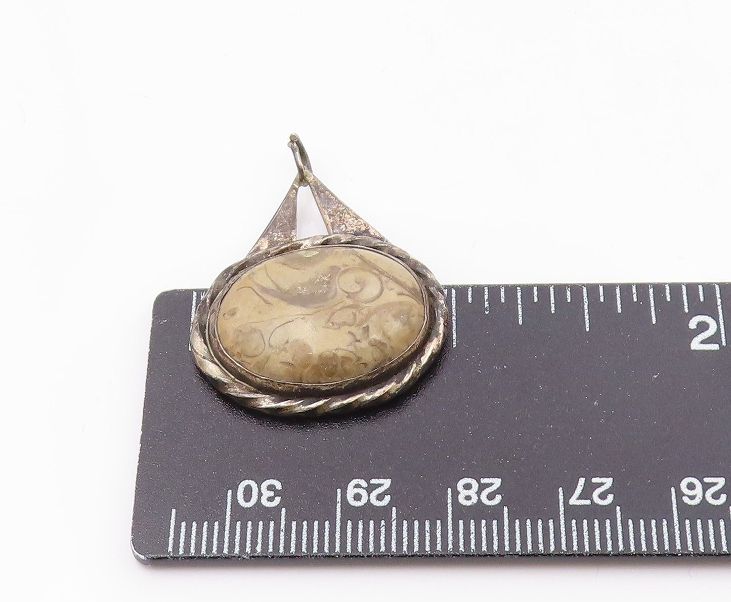 925 Sterling Silver  Vintage Enamel Swirl Twisted Edge Drop Pendant  PT20354