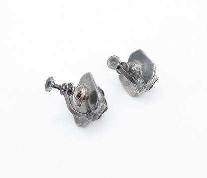 MEXICO 925 Silver  Vintage Black Onyx Rope Twist Non Pierce Earrings  EG3099