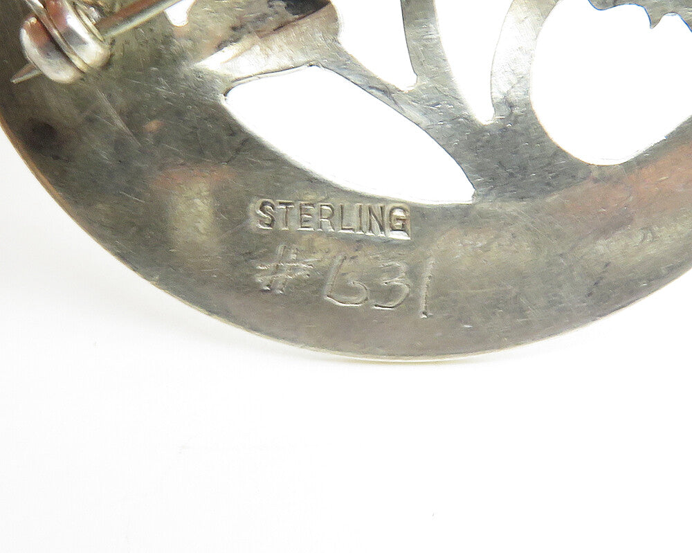 DESIGNER 925 Sterling Silver  Vintage Shiny Etched Floral Brooch Pin  BP6996