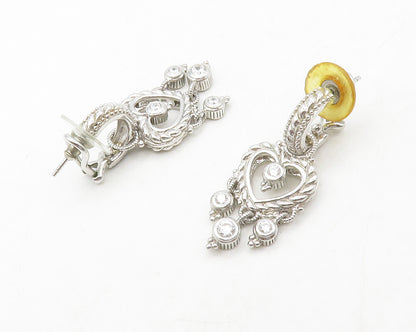 JUDITH RIPKA 925 Silver  Vintage Topaz Love Heart Dangle Earrings  EG6775